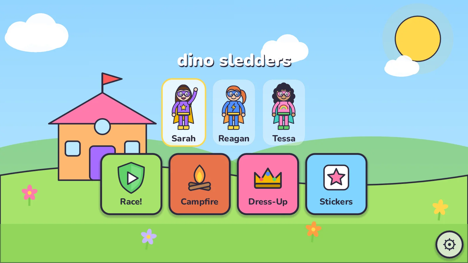 roariverse: Dino Sledders, a dinosaur on a sled mid-level.