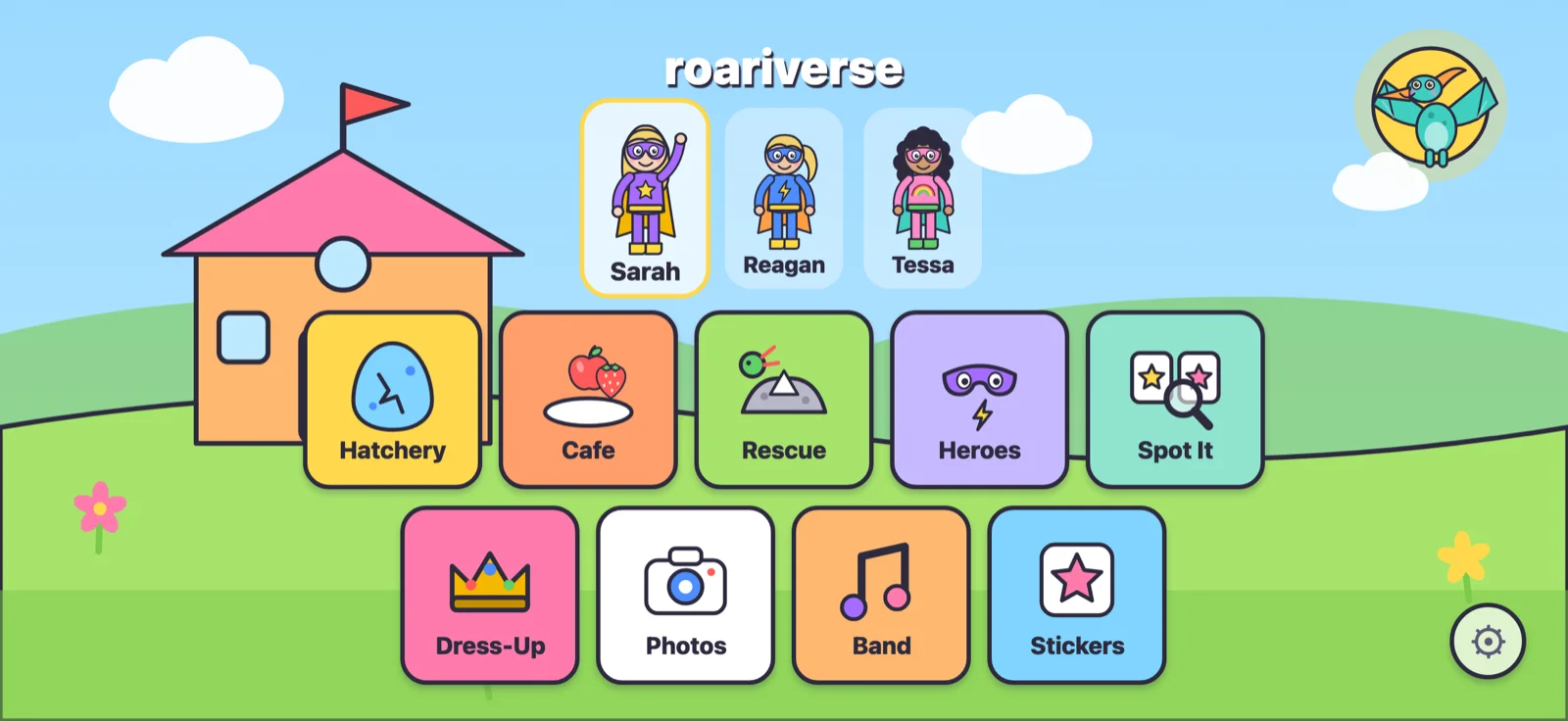 roariverse: dino games on a tablet, a dinosaur challenge screen.