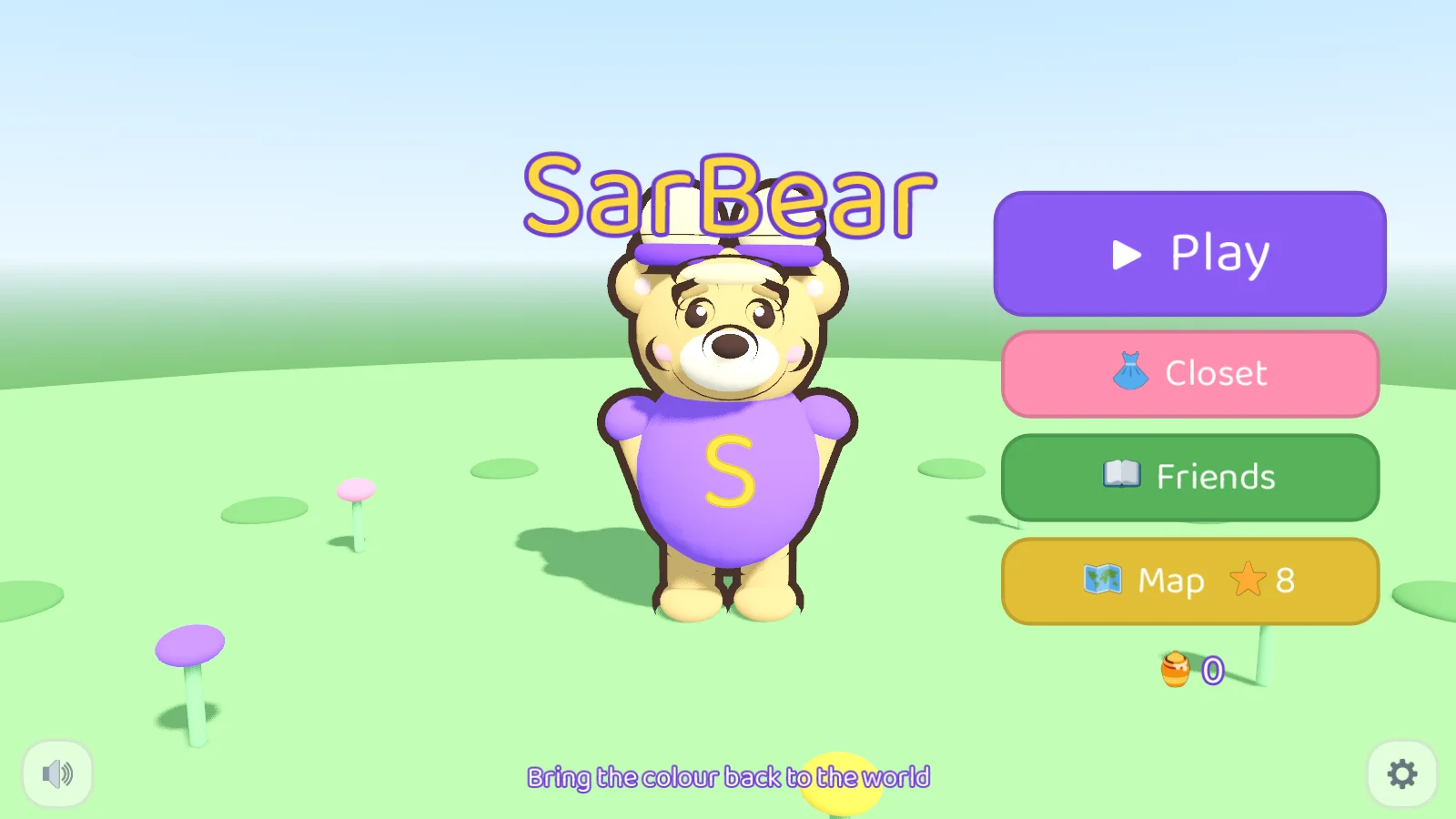 SarBear, a blonde bear with space buns, in a forest being restored to color.